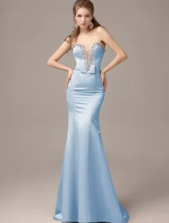 Mermaid Floor-Length Silver Satin Draped Evening Dress with Sweetheart Neck wedding guest dress
