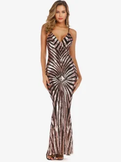 Mermaid Party Dresses Sleeveless Sequined Semi Formal Prom Long Dress