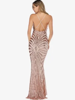 Mermaid Party Dresses Sleeveless Sequined Semi Formal Prom Long Dress