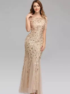 Mermaid Prom Dresses Short Sleeves Birthday Semi Formal Maxi Dress