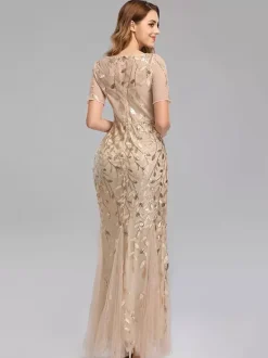Mermaid Prom Dresses Short Sleeves Birthday Semi Formal Maxi Dress