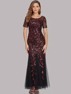 Mermaid Prom Dresses Short Sleeves Birthday Semi Formal Maxi Dress