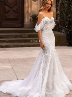 Mermaid Wedding Dress Lace Dress Sweetheart Neck Natural Waist Lace With Train Bridal Gowns