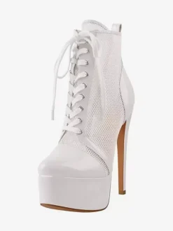 Mesh Platform Sexy Ankle Boots Womrn Lace Up High Heel Booties Plus Size