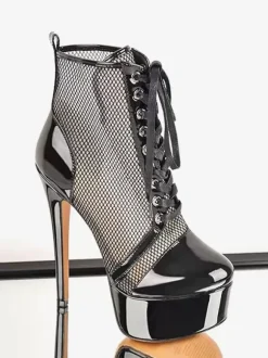 Mesh Platform Sexy Ankle Boots Womrn Lace Up High Heel Booties Plus Size