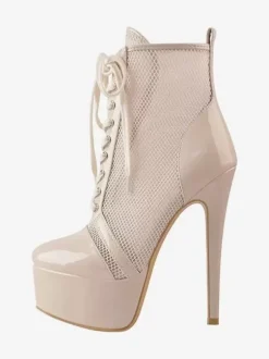 Mesh Platform Sexy Ankle Boots Womrn Lace Up High Heel Booties Plus Size