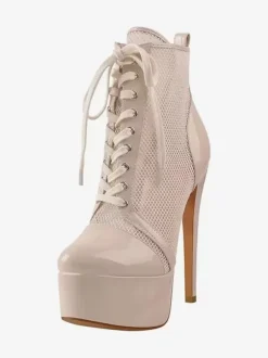 Mesh Platform Sexy Ankle Boots Womrn Lace Up High Heel Booties Plus Size