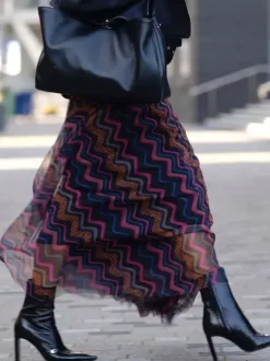 Mesh Skirt With Wavy Stripes Flowing Long Skirt For Women 2026