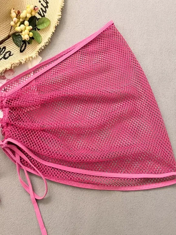 Mesh Swimsuit Set Contrast Color Bikini And Mini Skirt Cover-up For Beach 2026