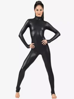 Metallic Black Catsuit Shiny Carnival Jumpsuit For Women