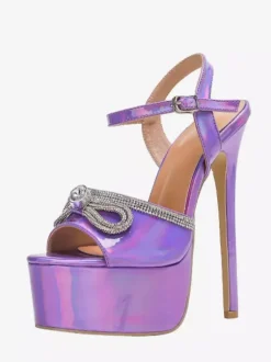 Metallic Sexy Sandals Platform Peep Toe Bow Buckle Detail Sandal Shoes