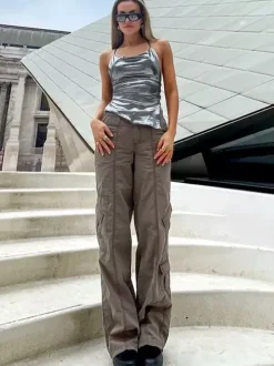 Metallic Halter Top For Women - Silver Sexy Side Slit Asymmetrical Tank - Summer Night Club Party 2026
