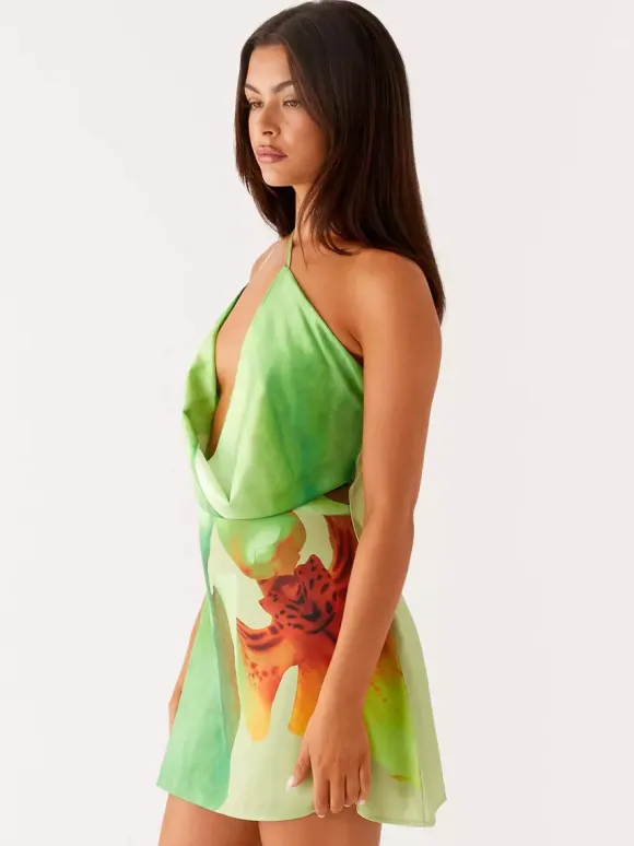 Midi Dress Floral Print Lace Up Backless Chiffon Chic Embellished Collar Sleeveless Dress