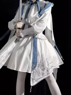 Military Lolita Uniform Set Long Sleeve Shirt And Corset Skirt Two-Piece Set White Blue Prince Knight Style Lolita Costume
