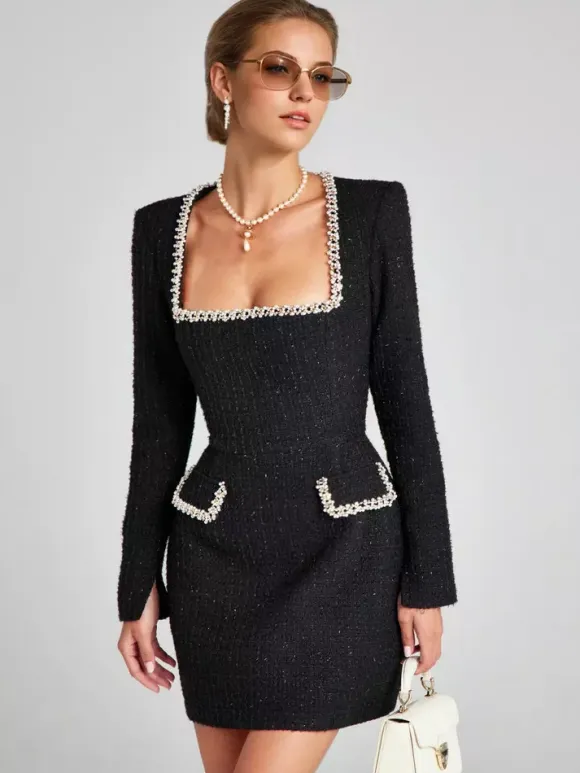 Mini Dress U-Neck Long Sleeves Semi-Formal Birthday Party Dress For Women 2026