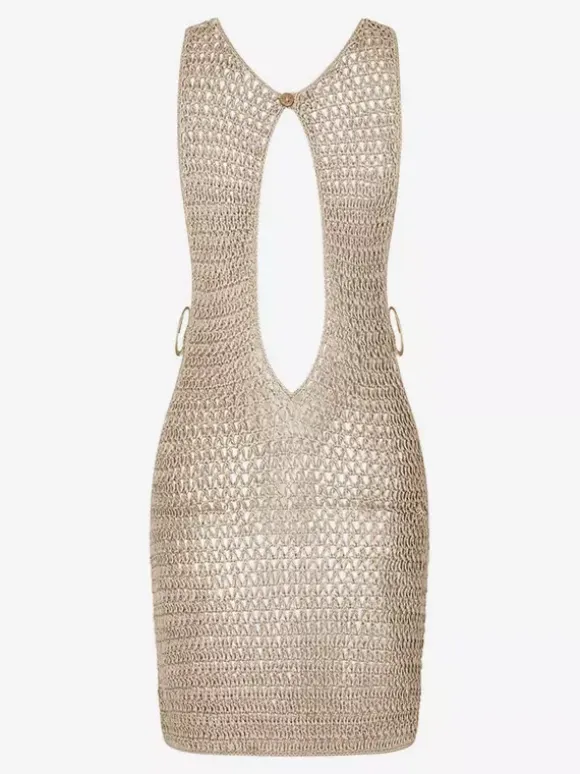 Mini Dresses Apricot Sleeveless Woven Slim Fit Short Dress For Women