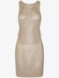 Mini Dresses Apricot Sleeveless Woven Slim Fit Short Dress For Women