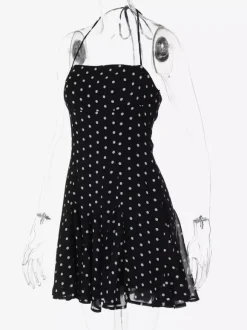 Mini Dresses For Woman Sleeveless Halter High Rise Waist Chic Black Backless Dress