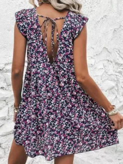 Mini Dresses White Printed Sleeveless Short Dress For Women