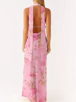 Minimalism Halter Neck Maxi Dress For Women - Elegant Backless Sleeveless Prom Gown With Scarf - Summer Formal Evening 2026