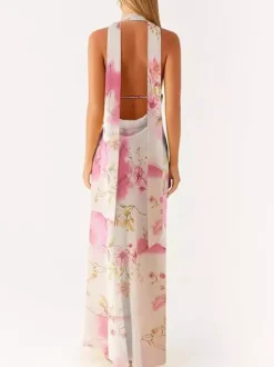 Minimalism Halter Neck Maxi Dress For Women - Elegant Backless Sleeveless Prom Gown With Scarf - Summer Formal Evening 2026