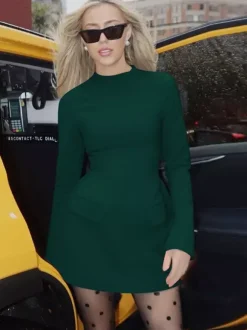 Minimalist Long Sleeve Mini Bodycon Dress For Women 2026