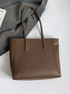 Minimalist Color Block Large Capacity Leather Tote Bag Daily Commute Shoulder Handbag