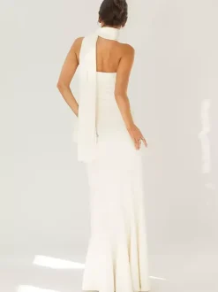 Minimalist Scarf Neck Strapless Dress For Women - Elegant Mermaid Maxi Gown - Spring Formal Evening Gala 2026