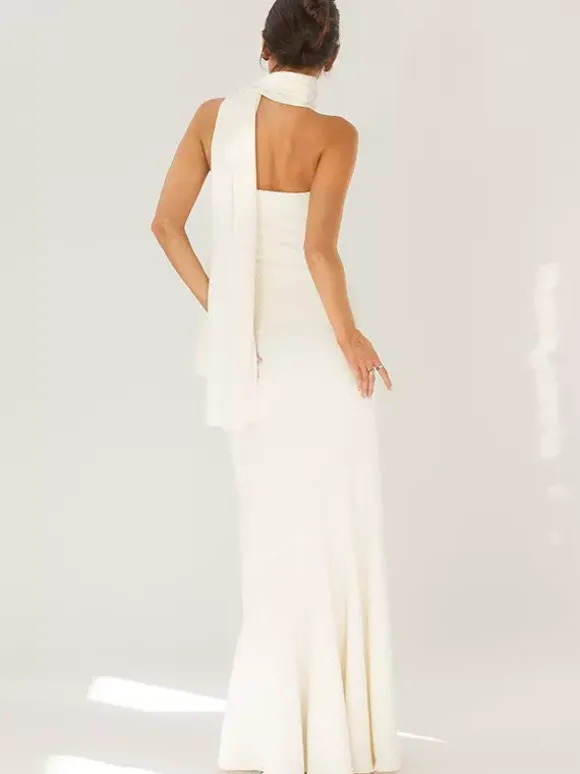 Minimalist Scarf Neck Strapless Dress For Women - Elegant Mermaid Maxi Gown - Spring Formal Evening Gala 2026