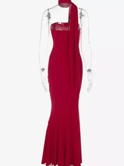 Minimalist Scarf Neck Strapless Dress For Women - Elegant Mermaid Maxi Gown - Spring Formal Evening Gala 2026