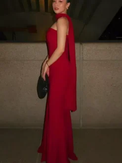 Minimalist Scarf Neck Strapless Dress For Women - Elegant Mermaid Maxi Gown - Spring Formal Evening Gala 2026