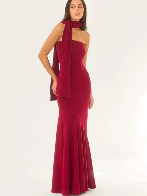 Minimalist Scarf Neck Strapless Dress For Women - Elegant Mermaid Maxi Gown - Spring Formal Evening Gala 2026
