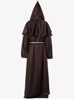 Monk Carnival Costume Middle Ages Hooded Men Robe Burgundy