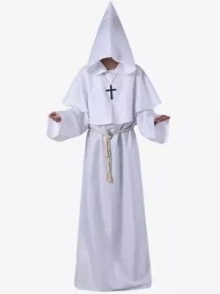 Monk Carnival Costume Middle Ages Hooded Men Robe Burgundy