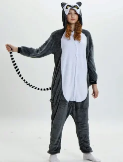 Monkey Kigurumi Onesie Adults Pajamas Flannel Deep Gray Long Winter Sleepwear Unisex Animal Costume Halloween onesie pajamas