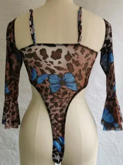Monokini Swimsuits For Women Leopard Straps Neck Open Shoulder Summer Beach Swimwear