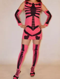 Monster Zentai Suits Pink Human Skeleton Lycra Spandex Women's Catsuit