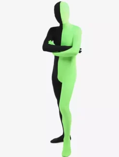 Morph Suit Black and Green Lycra Spandex Fabric Zentai Suit Unisex Full Body Suit