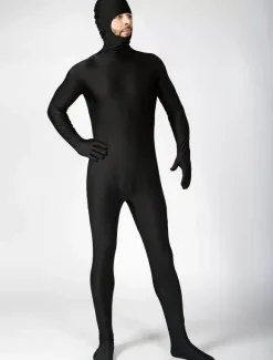 Morph Suit Black Lycra Spandex Fabric Catsuit with Face Opened Men's Body Suit