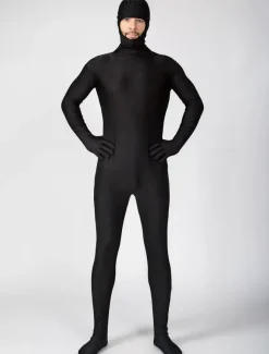 Morph Suit Black Lycra Spandex Fabric Catsuit with Face Opened Men's Body Suit