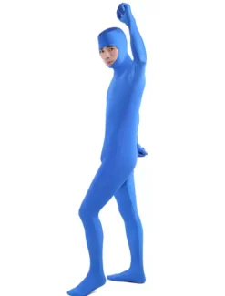 Morph Suit Blue Lycra Spandex Fabric Catsuit with Face Opened Men's Body Suit