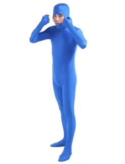 Morph Suit Blue Lycra Spandex Fabric Catsuit with Face Opened Men's Body Suit