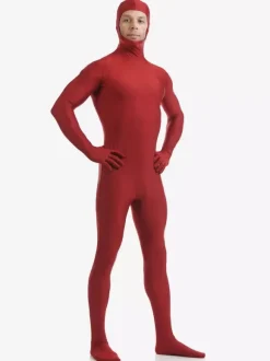Morph Suit Dark Red Zentai Suit Lycra Spandex Bodysuit with Face Opened