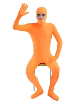 Morph Suit Organe Lycra Spandex Fabric Catsuit with Face Opened Men's Body Suit