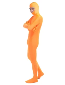 Morph Suit Organe Lycra Spandex Fabric Catsuit with Face Opened Men's Body Suit