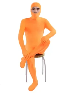 Morph Suit Organe Lycra Spandex Fabric Catsuit with Face Opened Men's Body Suit