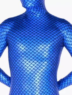 Morph Suit Silver Fish Pattern Zentai Suit Full Body Shiny Metallic Bodysuit