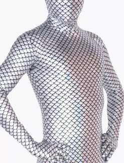 Morph Suit Silver Fish Pattern Zentai Suit Full Body Shiny Metallic Bodysuit