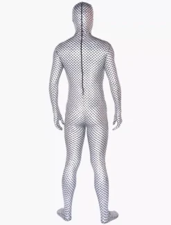 Morph Suit Silver Fish Pattern Zentai Suit Full Body Shiny Metallic Bodysuit