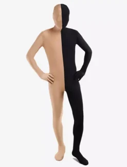 Morph Suit Black and Fleshcolor Lycra Spandex Fabric Zentai Suit Unisex Full Body Suit